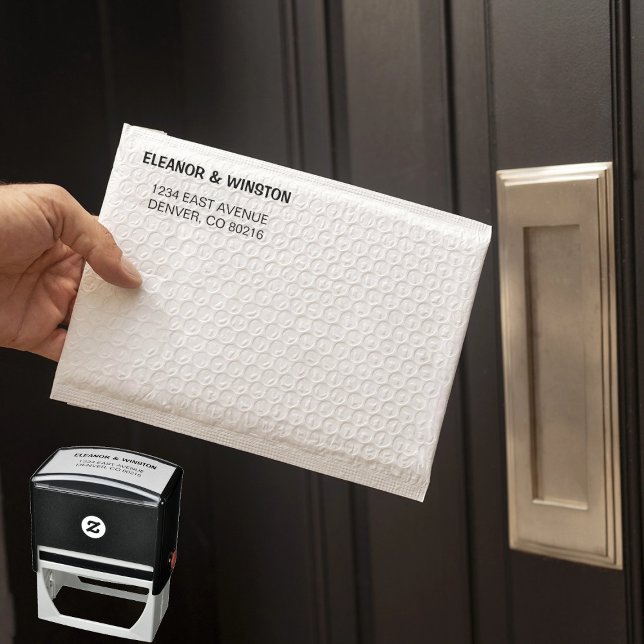 Tampon Auto-encreur Adresse de retour simple en noir et blanc (Créateur téléchargé)