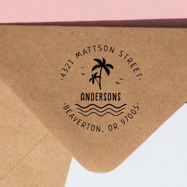 Tampon Auto-encreur Adresse de retour Tropical Palms-Tree manuscrite (Créateur téléchargé)