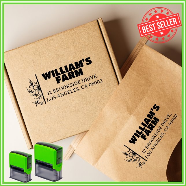 Tampon Auto-encreur Adresse de retour unique famille de fermes de fleu (Créateur téléchargé)