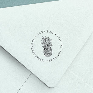 Tampon Auto-encreur Adresse de retour vintage ronde ananas