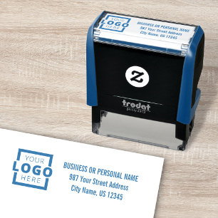 Tampon Auto-encreur Adresse du logo de l'entreprise personnalisée bleu