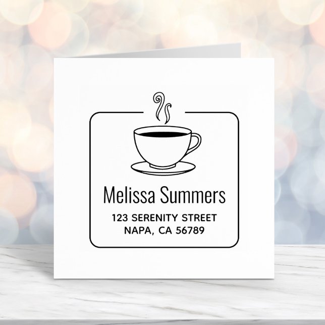 Tampon Auto-encreur Adresse encadrée de la coupe de café vapeur (Créateur téléchargé)