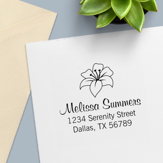 Tampon Auto-encreur Adresse Exotique Lily Flower (Créateur téléchargé)