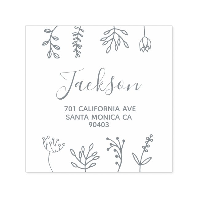 Tampon Auto-encreur adresse familiale doodles fleuris (Design)