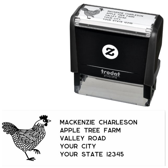 Tampon Auto-encreur Adresse personnalisée Hen Chicken (Chicken Hen Poultry self inking address stamp)
