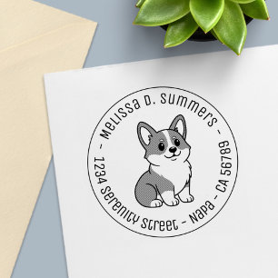 Tampon Auto-encreur Adresse ronde de chien Corgi mignon