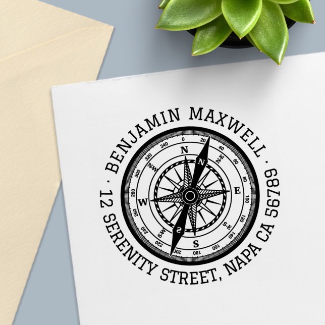 Tampon Auto-encreur Adresse ronde de la boussole de navigation nautiqu (Créateur téléchargé)