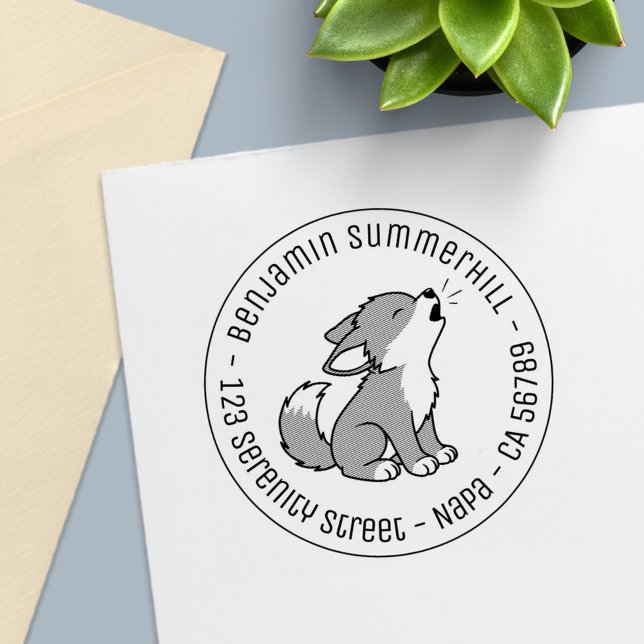 Tampon Auto-encreur Adresse ronde de la coupe de loup gris Howling (Créateur téléchargé)