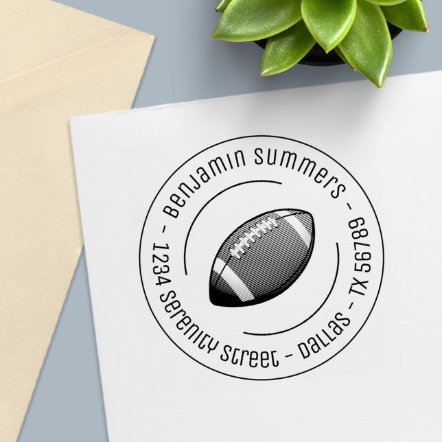 Tampon Auto-encreur Adresse ronde du ballon de football américain (Créateur téléchargé)