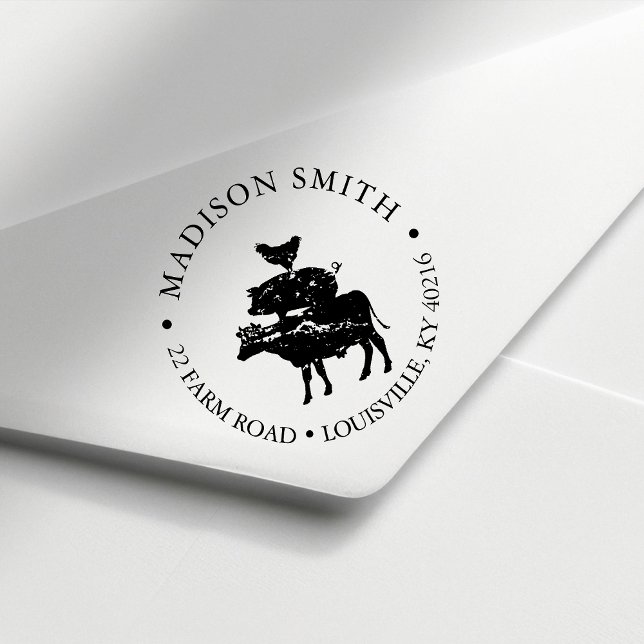 Tampon Auto-encreur Agritourisme rustique empilé Animaux de ferme Pays (Créateur téléchargé)