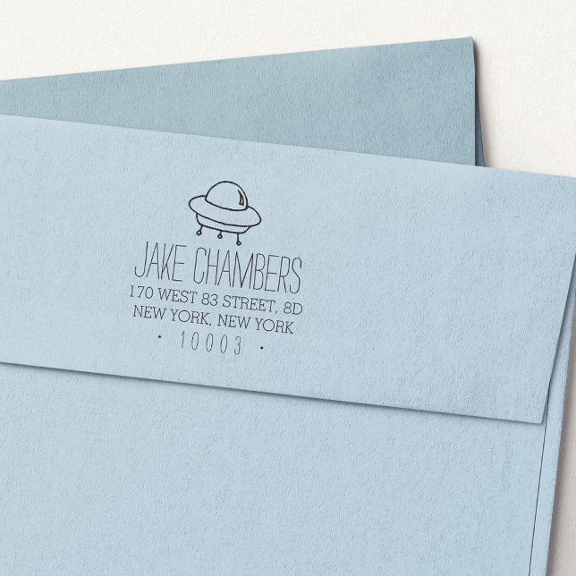 Tampon Auto-encreur Alien Vaisseaux Espaces Enfants Retourner Adresse  (Créateur téléchargé)