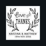 Tampon Auto-encreur Amour et Merci Rustic Wreath Self Inking Stamp<br><div class="desc">Timbre auto-encastrable personnalisable avec typographie rustique avec couronne de feuillage. Ce timbre rustique conviendra parfaitement aux mariages et autres occasions. Personnalisez en ajoutant vos propres détails.</div>