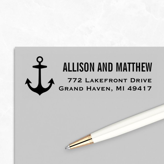 Tampon Auto-encreur Ancre nautique moderne Adresse de retour (Créateur téléchargé)