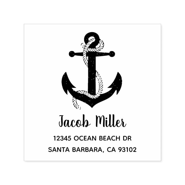 Tampon Auto-encreur Ancre nautique Nom personnalisé Adresse de retour (Design)