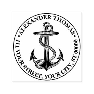 Tampon Auto-encreur Ancre nautique vintage Nom Adresse de bateau Prépa