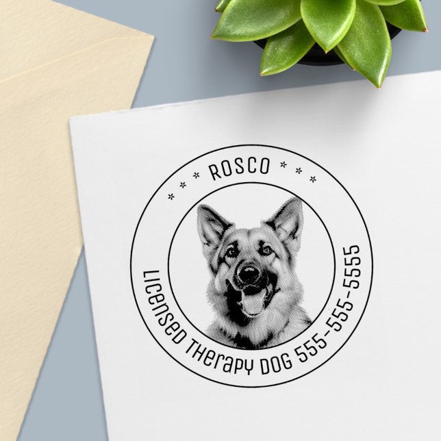 Tampon Auto-encreur Animal de compagnie berger allemand photo ronde (Créateur téléchargé)