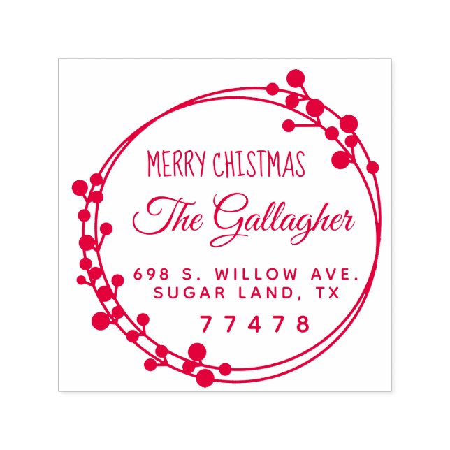 Tampon Auto-encreur Anneau de Noël Joyeux Noël Retour Adresse (Design)