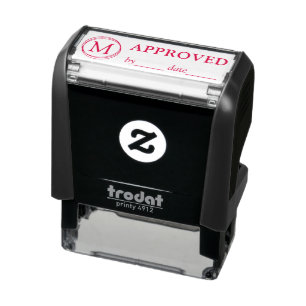 Tampon Auto-encreur APPROUVÉ Par Nom Date Monogramme Black Red Enk