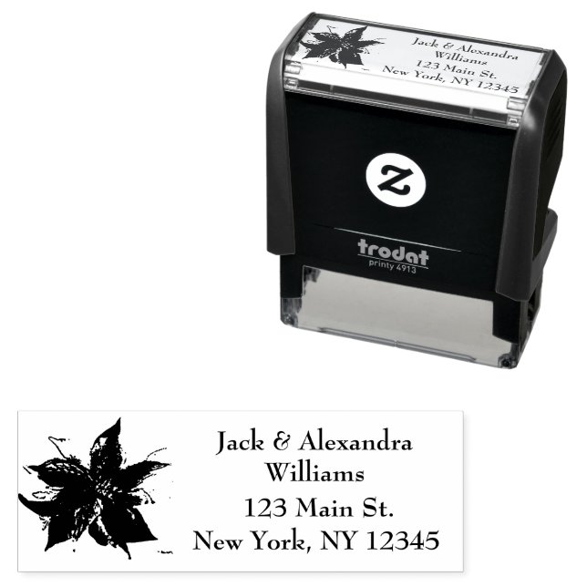 Tampon Auto-encreur Aquarelle Poinsettia Rouge Floral adresse de retou (En situation)