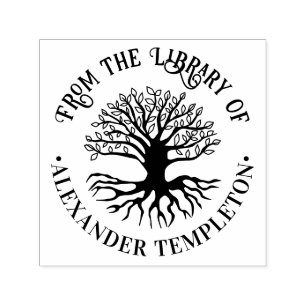 Tampon Auto-encreur Arbre à feuilles rustique avec racines #2R Nom du 