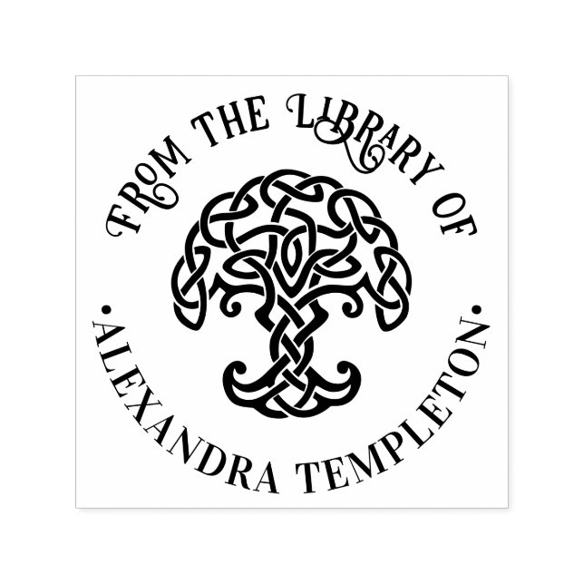 Tampon Auto-encreur Arbre à noeuds celtiques de la vie #1P Nom du livr (Design)