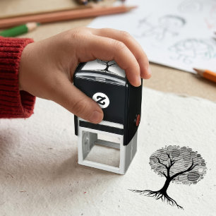 Tampon Auto-encreur Arbre abstrait avec des racines et des feuilles co