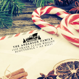 Tampon Auto-encreur Arbre de Noël Camion Vintage Adresse de retour Tim