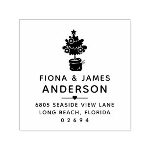 Tampon Auto-encreur Arbre de Noël moderne Adresse de retour