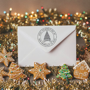 Tampon Auto-encreur Arbre de Noël moderne Nom de famille Adresse de re