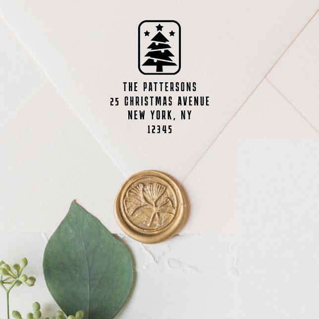 Tampon Auto-encreur Arbre de Noël Nom personnalisé Adresse de retour (Créateur téléchargé)
