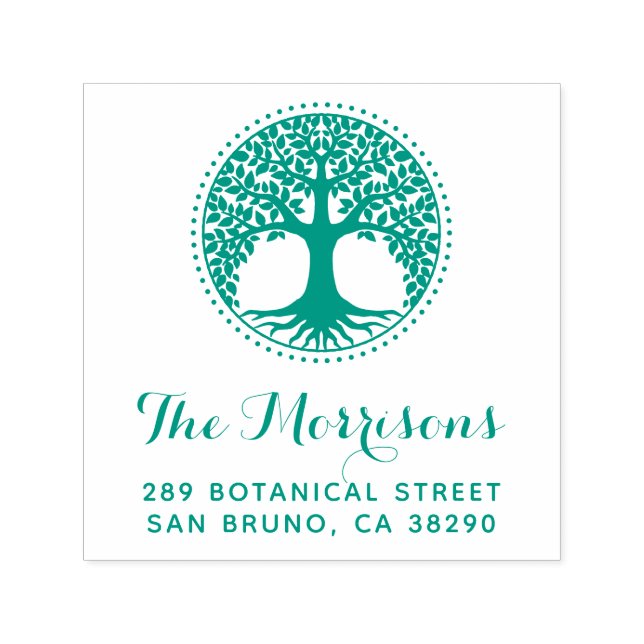 Tampon Auto-encreur Arbre De Vie Nom De Famille Script Adresse De Reto (Design)