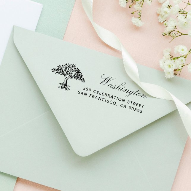 Tampon Auto-encreur Arbre dessiné à la main Nom de famille Script Adre (Créateur téléchargé)