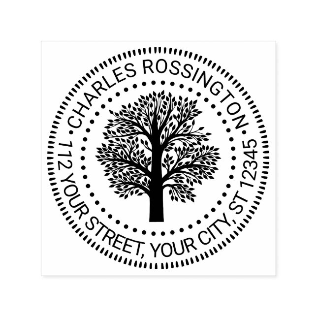 Tampon Auto-encreur Arbre généalogique rustique à feuilles Nom Adresse (Design)