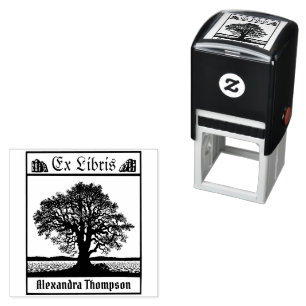Tampon Auto-encreur Arbre nu vintage en hiver Ex Libris nom de livre