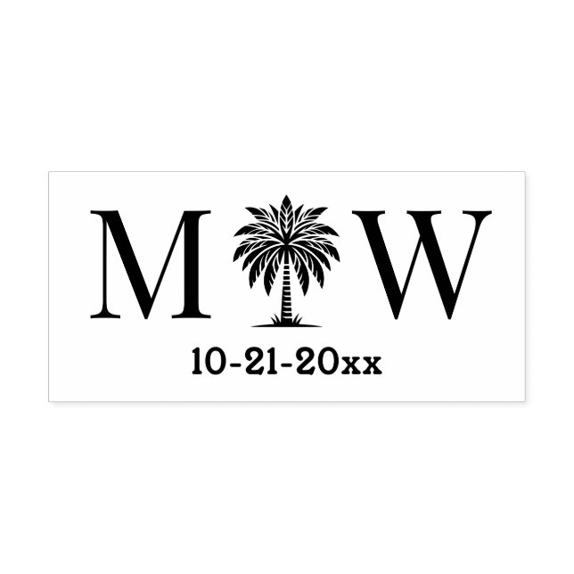 Tampon Auto-encreur Arbre Palmier Initials Couple Mariage Monogramme D (Design)