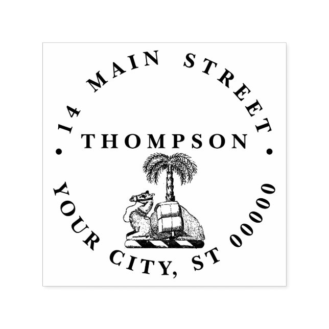 Tampon Auto-encreur Armoiries Emblème Palmier Chameau Héraldique (Design)