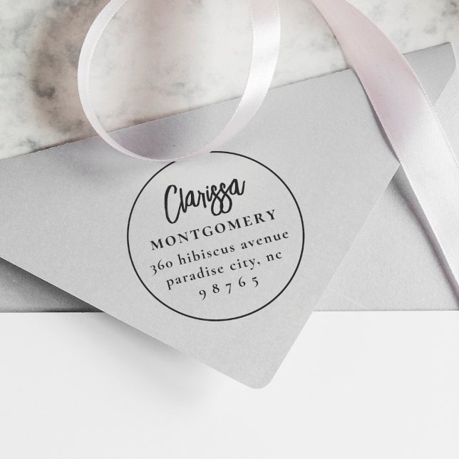 Tampon Auto-encreur Arrondi Boho Moderne Personnalisé Nom & Adresse de (Stamp Mockup)