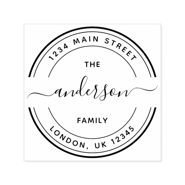 Tampon Auto-encreur Arrondi Calligraphie Script Famille Adresse de ret (Design)