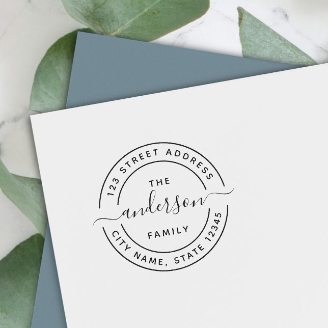 Tampon Auto-encreur Arrondi Calligraphie Script Famille Adresse de ret (Créateur téléchargé)