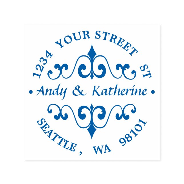 Tampon Auto-encreur Arrondi de l'adresse de retour de défilement antiq (Design)