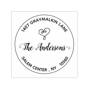 Tampon Auto-encreur Arrondi manuscrit Coeur personnalisé Adresse de re