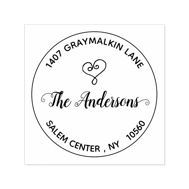 Tampon Auto-encreur Arrondi manuscrit Coeur personnalisé Adresse de re (Design)