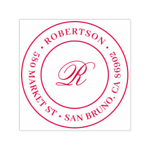 Tampon Auto-encreur Arrondi Script initial Nom de famille Adresse de r