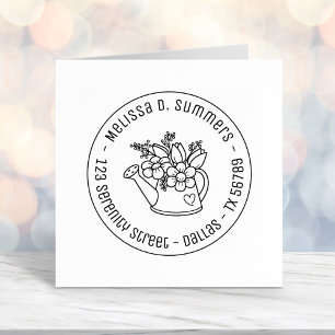 Tampon Auto-encreur Arrosage de jardin Can Flowers Adresse ronde 4