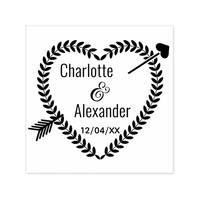 Tampon Auto-encreur Arrow Pierced Heart Wreath #2 Couple Names Date (Design)