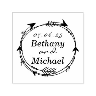 Tampon Auto-encreur Arrow Wreath Wedding Enregistrer la date