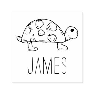 Tampon Auto-encreur Art de tortue mignon avec nom personnalisé pré-enc
