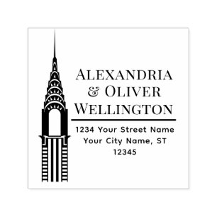 Tampon Auto-encreur Art Déco Chrysler Building NYC Couple