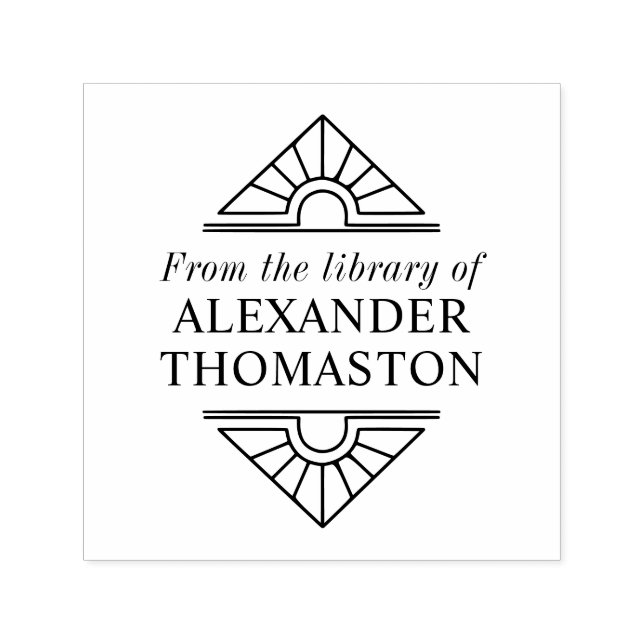 Tampon Auto-encreur Art Déco élégant simple #1 Nom de la bibliothèque (Design)