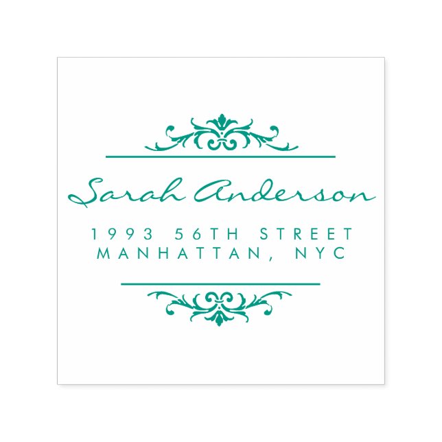 Tampon Auto-encreur Art Déco Ornement & Élégant Script Retourner Adres (Design)